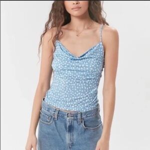 Urban Outfitters Ruby Cowl Neck Powder Blue White Tank Medium